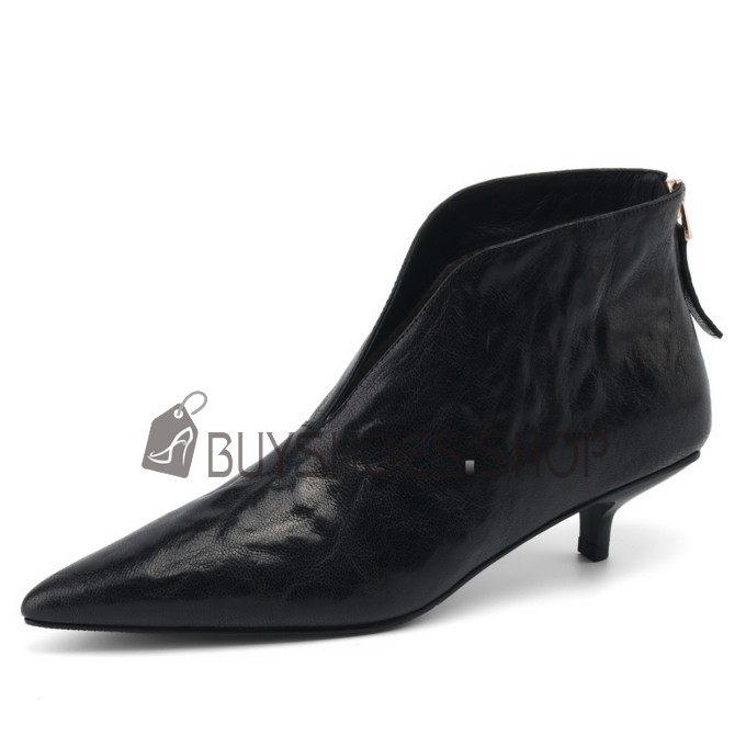 Business Casual Comfort Lak Gevoerde Met Lage Hak Enkellaarsjes Dames Klassiek Leer Kitten Heel Spitse Neus