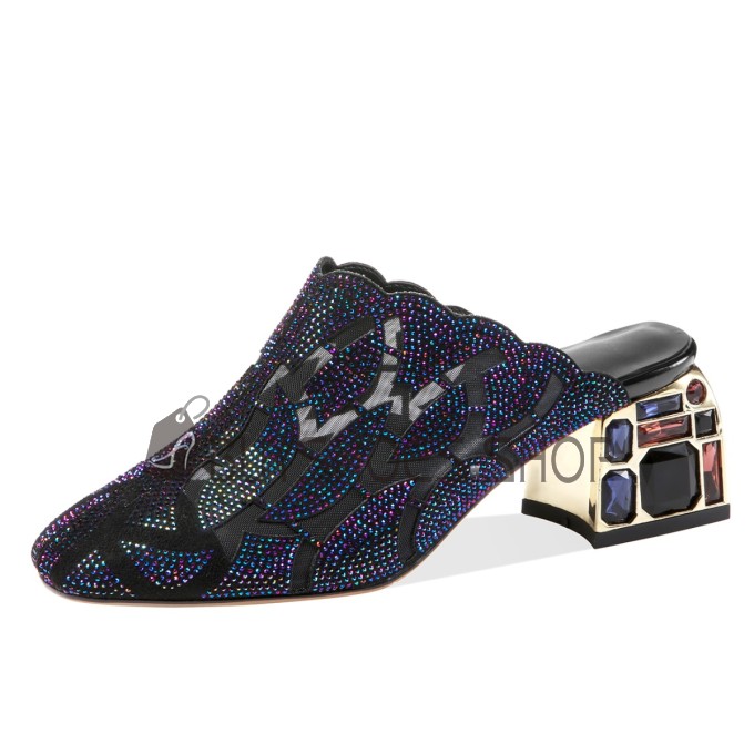 Con Strass Eleganti Bellissimi Scarpe Da Sera Tacco Largo Gioiello