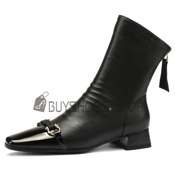 Ankle Boots Business Casual Patent Leather 3 cm Low Heel Block Heel Going Out Footwear With Buckle