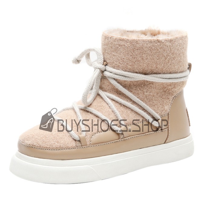 Leather Cute Flats Booties Comfort Fur Lined Snow Boot