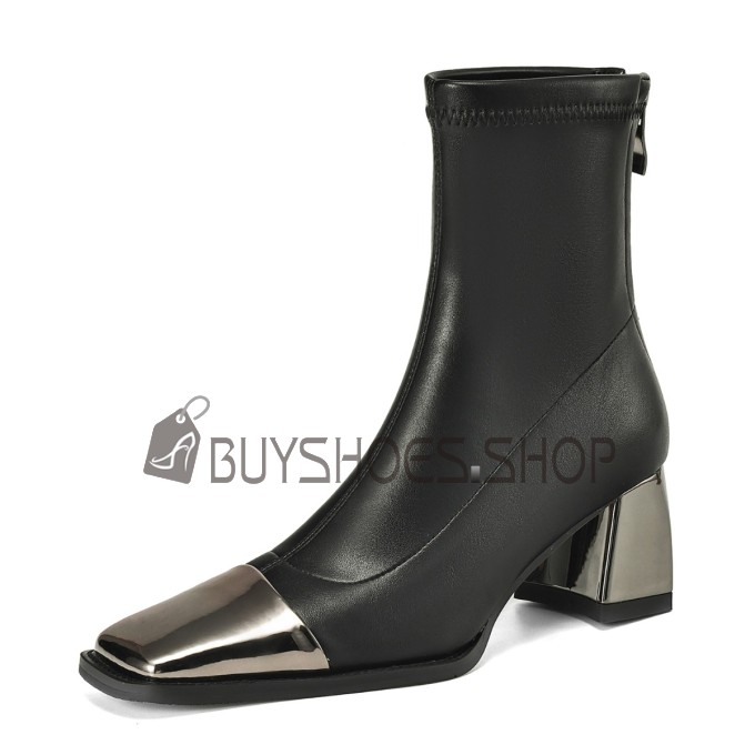 Chunky Heel Block Heel Sock 6 cm Heel Metallic Ankle Boots Elegant