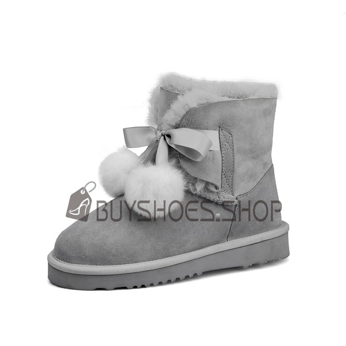Confort Bottines D hiver Bottes De Neige Suede Gris Fourrure Chic Plate