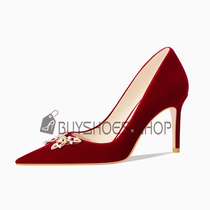 Online Shopping Burgundy Pointed Toe Stilettos Bridal Shoes