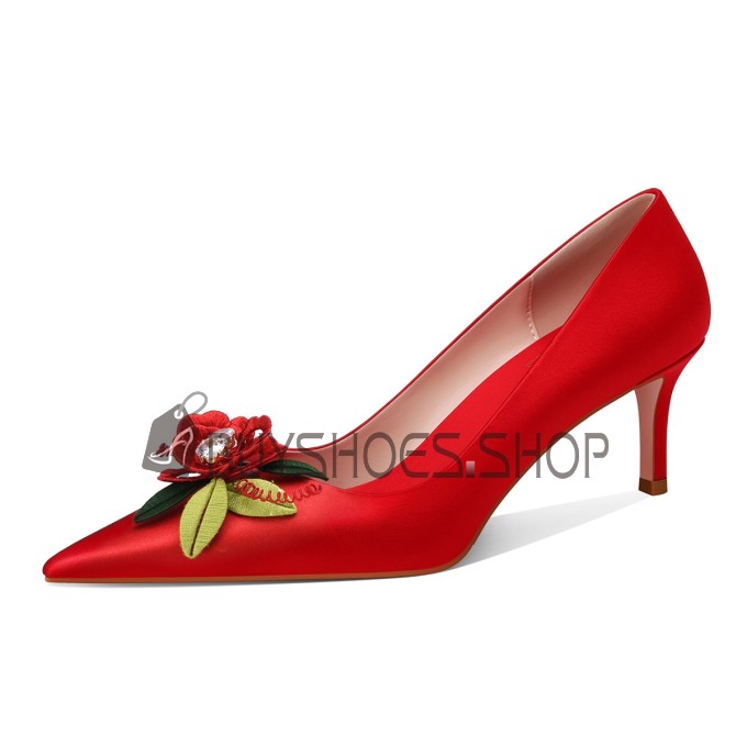 Talons Hauts Fleurs Chaussure De Soirée Ete Ceremonie Escarpin Rouge Chaussures Mariée Talons Aiguilles Chaussure Pour Femme