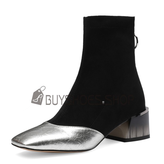Degrade De Couleur Confortable Fourrees Argente Talon Carre Talons Epais Bottines Femme Cuir Moderne Petit Talon Chaussette Fermeture Eclair Acheter En Ligne 7921171165F BuyShoes.Shop