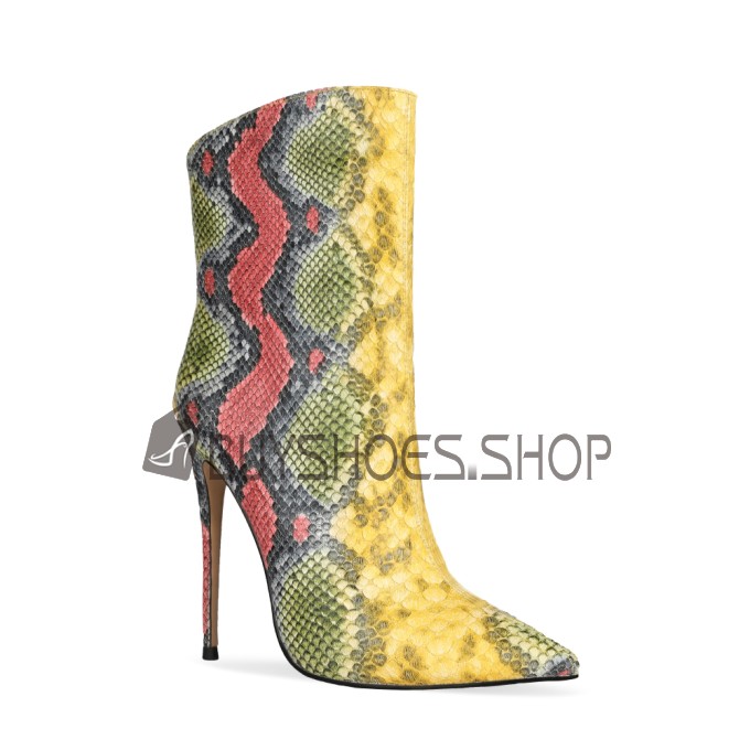 Bottine Talon Aiguille D hiver Jaunes Imprime Python Multicolore Habille Classique A Talon 12 cm Bas Prix 8021151148F BuyShoes.Shop