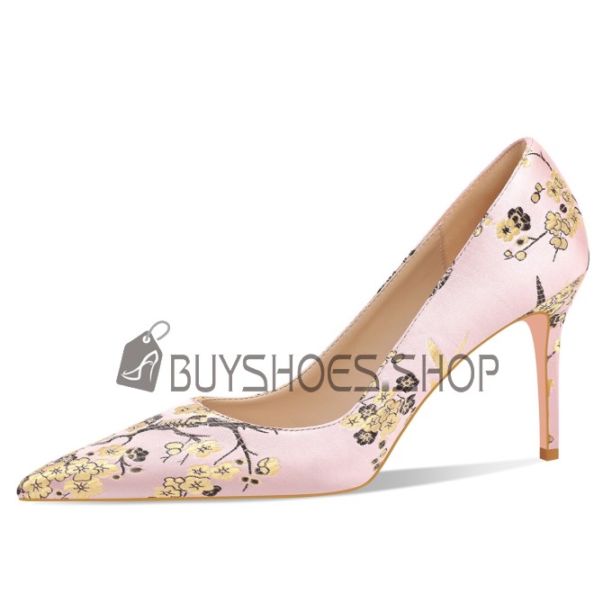 Wedding Shoes Pink 3 inch High Heel Womens Shoes Satin Pointed Toe Beautiful Pumps