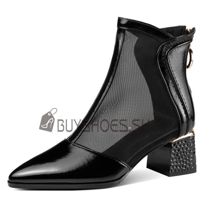 Cheap Closed Toe Tulle Elegant Block Heels Formal Dress Shoes Leather 2 inch Low Heel Comfortable Ankle Boots For Women Sandal Boots Chunky Heel 8324010489F BuyShoes.Shop