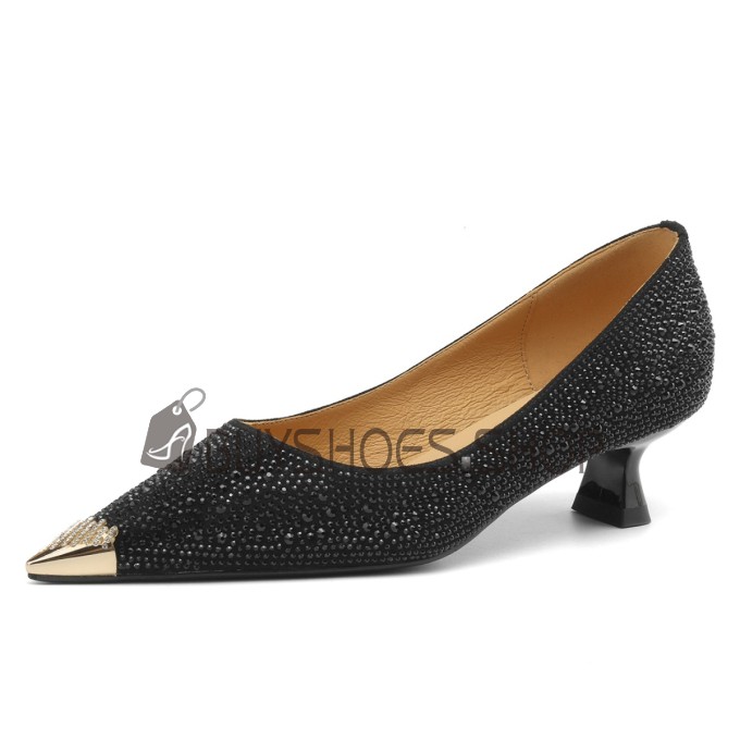 Luccicante Ecopelle Scarpe Donna Tacchi Basso Con Strass Decolte Tacchi Largo