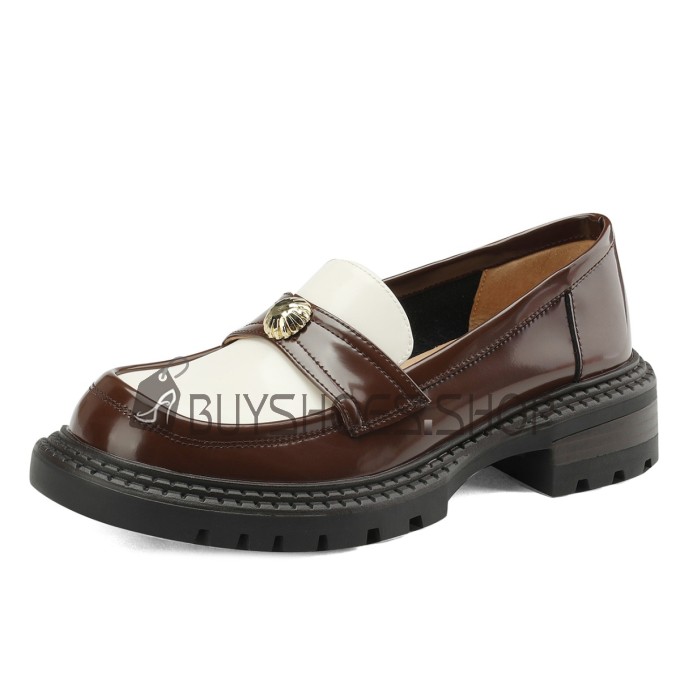 Comfort Leather Patent Leather Loafers Flat Shoes With Color Block