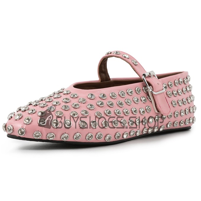 Flats Studded Round Toe Rhinestones Faux Leather Moccasin Shoes Sparkly Comfort Belt Buckle