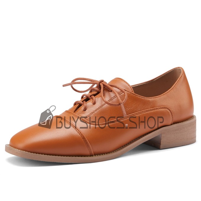 Classic Lace Up Brown Oxford Shoes Comfort Flats