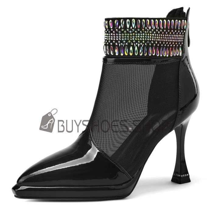 Sparkle Steentjes Met Franjes Zomerlaarzen Leer 9 cm High Heel Mooie Gala Laarsjes Visnet Naaldhak