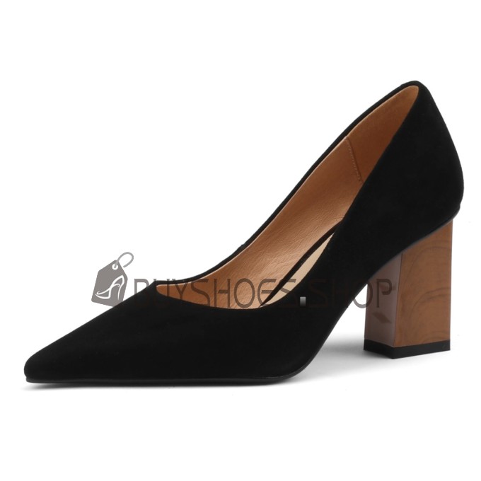 Affordable Vintage Wooden Heel Suede 6 cm Mid Heel Block Heel Chunky Heel Classic 9523180731G BuyShoes.Shop