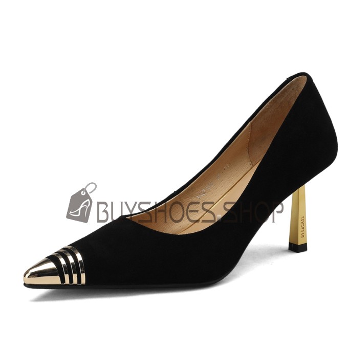 Daim Talon 8 cm Cuir Noir Escarpin Travail Chaussure