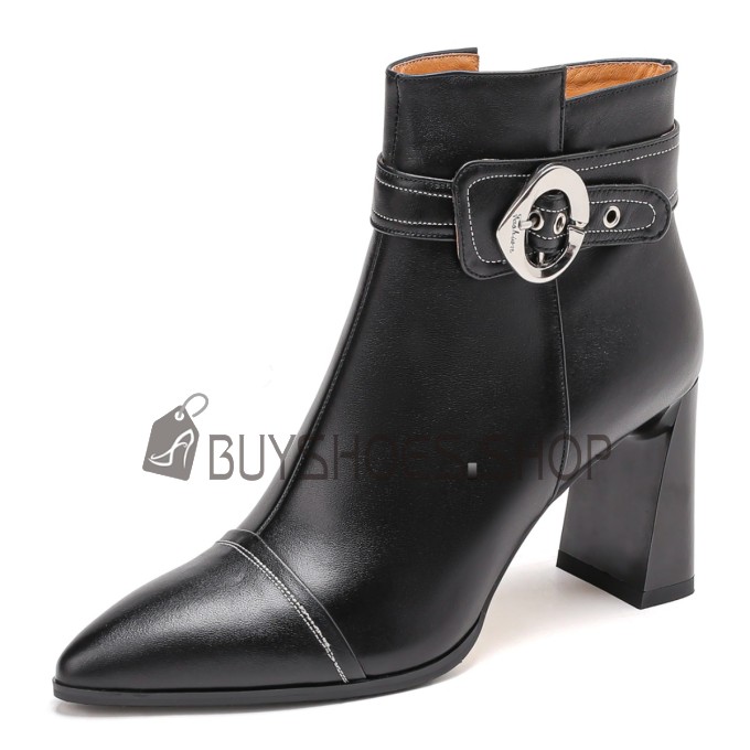 Ankle Boots Buckle Leather Patent Beautiful 2024 Block Heel 3 inch High Heel