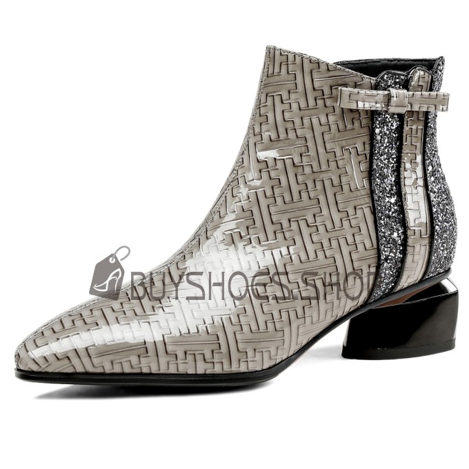 Talon Carre Fourrees Elegant Confort Vernis Petit Talon 5 cm Bottines Paillettes Colorbock Avec Noeud Ceremonie Talons Epais Online 9923290152F BuyShoes.Shop