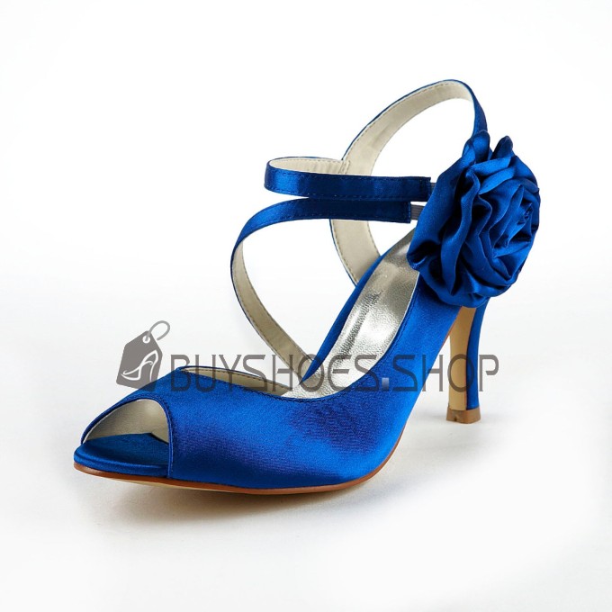 D Ete À Boucle Chaussure De Soirée Bleu Roi À Talon Talon Aiguille Laniere Peep Toes Elegante Sandales Chaussures Mariée Fleurs D orsay Bout Rond