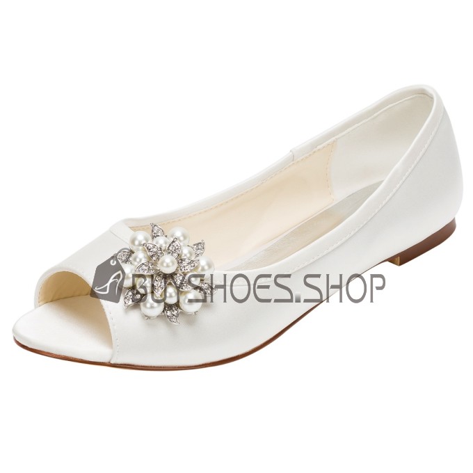 Chaussures Mariée Plate Bout Ouvert Strass Elegante