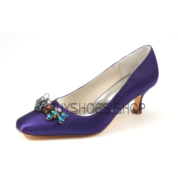 Gioiello Tacchi Medio 6 cm Viola Eleganti Scarpe Sposa Raso Decolte Tacco A Spillo