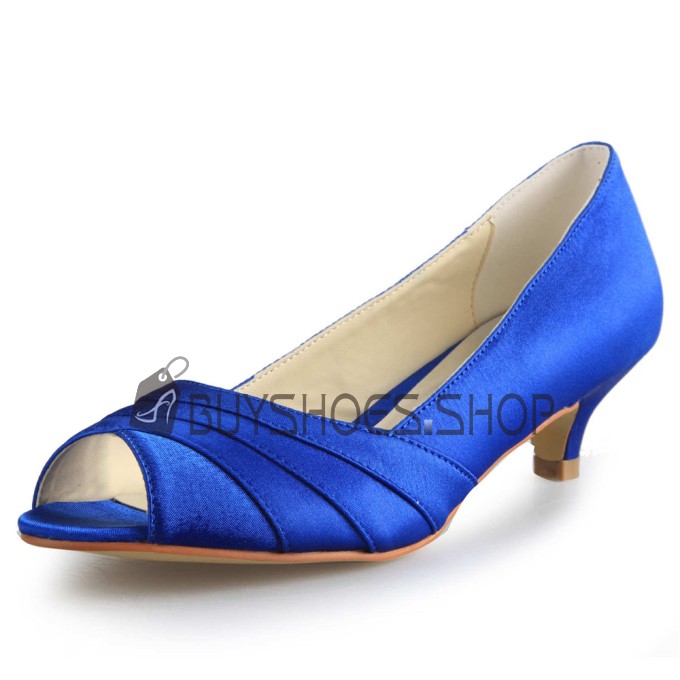 Peeptoe Satin Mit 4 cm Niedriger Absatz Schuhe Damen Abendschuhe Kitten Heel Elegante Pumps Royalblau